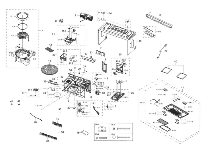 Main Asy Diagram and Parts List for ME21K7010DG AA-0000 Samsung Microwave