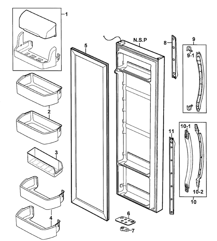 Right Door Diagram and Parts List for RS2630SH XAA-0000 Samsung Refrigerator