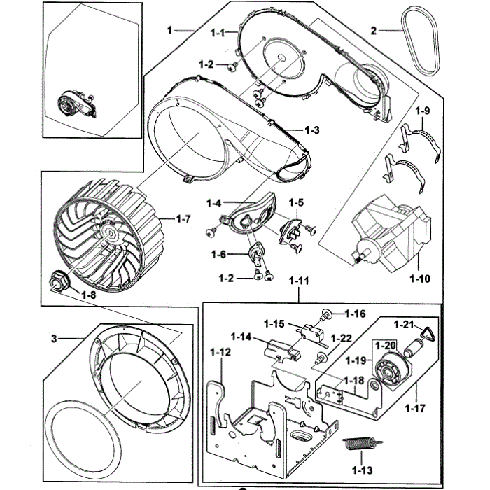 Motor Assembly Diagram and Parts List for DV218AGW XAA-00 Samsung Dryer
