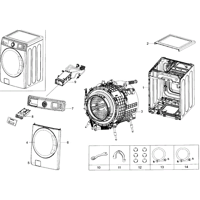 Main Assembly Diagram and Parts List for WF56H9100AG A2-01 Samsung Washer