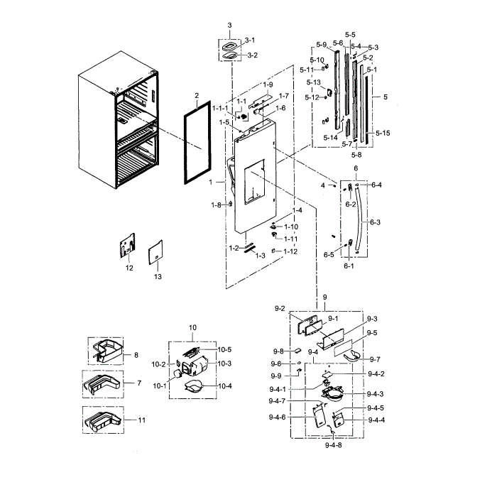 Refrigerator Door L Diagram and Parts List for RF30HBEDBSR AA-0001 Samsung Refrigerator