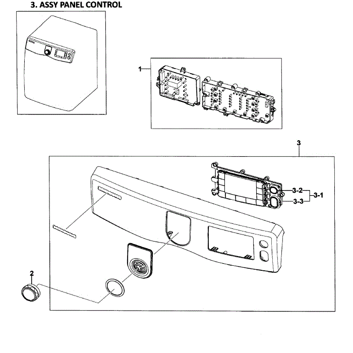 Control Panel Diagram and Parts List for DV419AGU XAA-02 Samsung Dryer