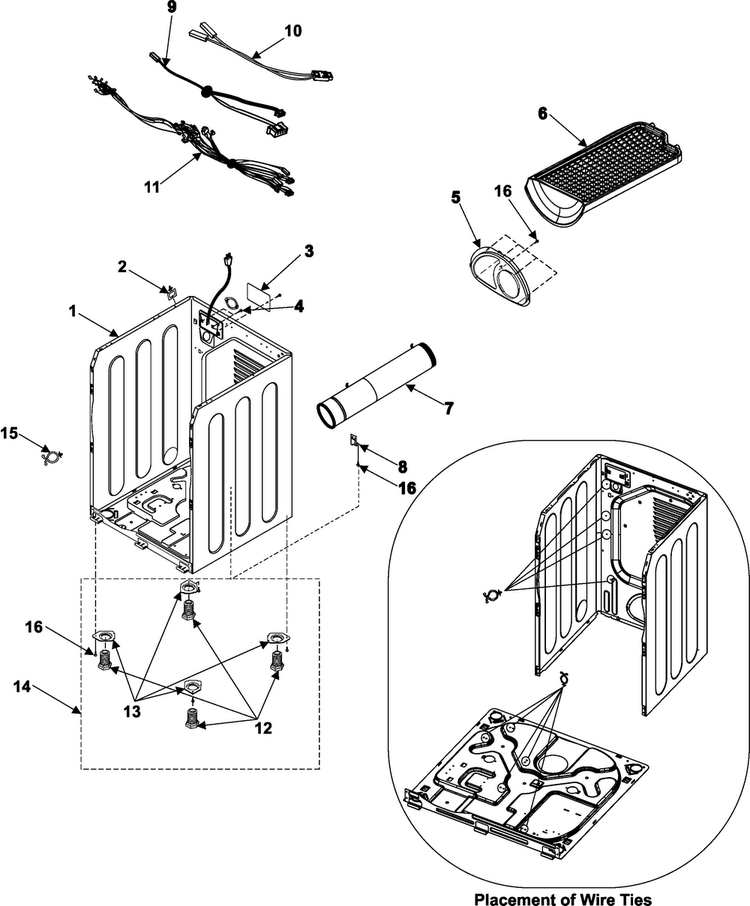 Cabinet Diagram and Parts List for DV3C6BEW XAA Samsung Dryer