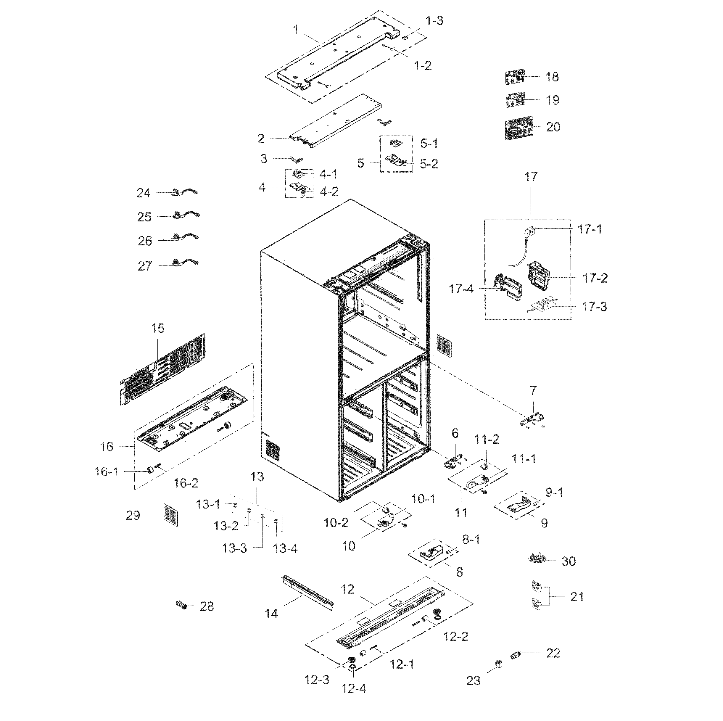 Cabinet Diagram and Parts List for RF34H9950S4 AA-0001 Samsung Refrigerator