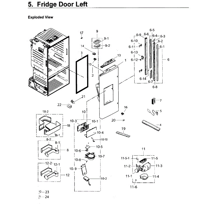 Fridge Door L Diagram and Parts List for RF263BEAEWW AA-04 Samsung Refrigerator