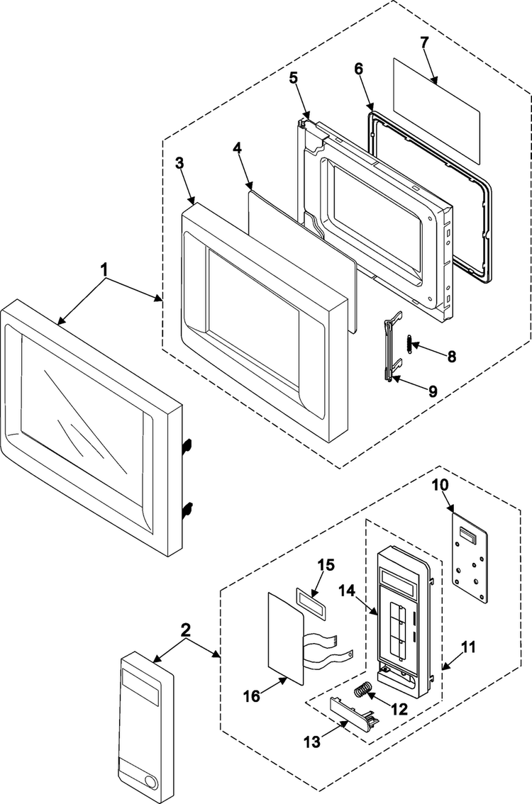 Control Panel/door Assembly Diagram and Parts List for MW5380W XAA Samsung Microwave
