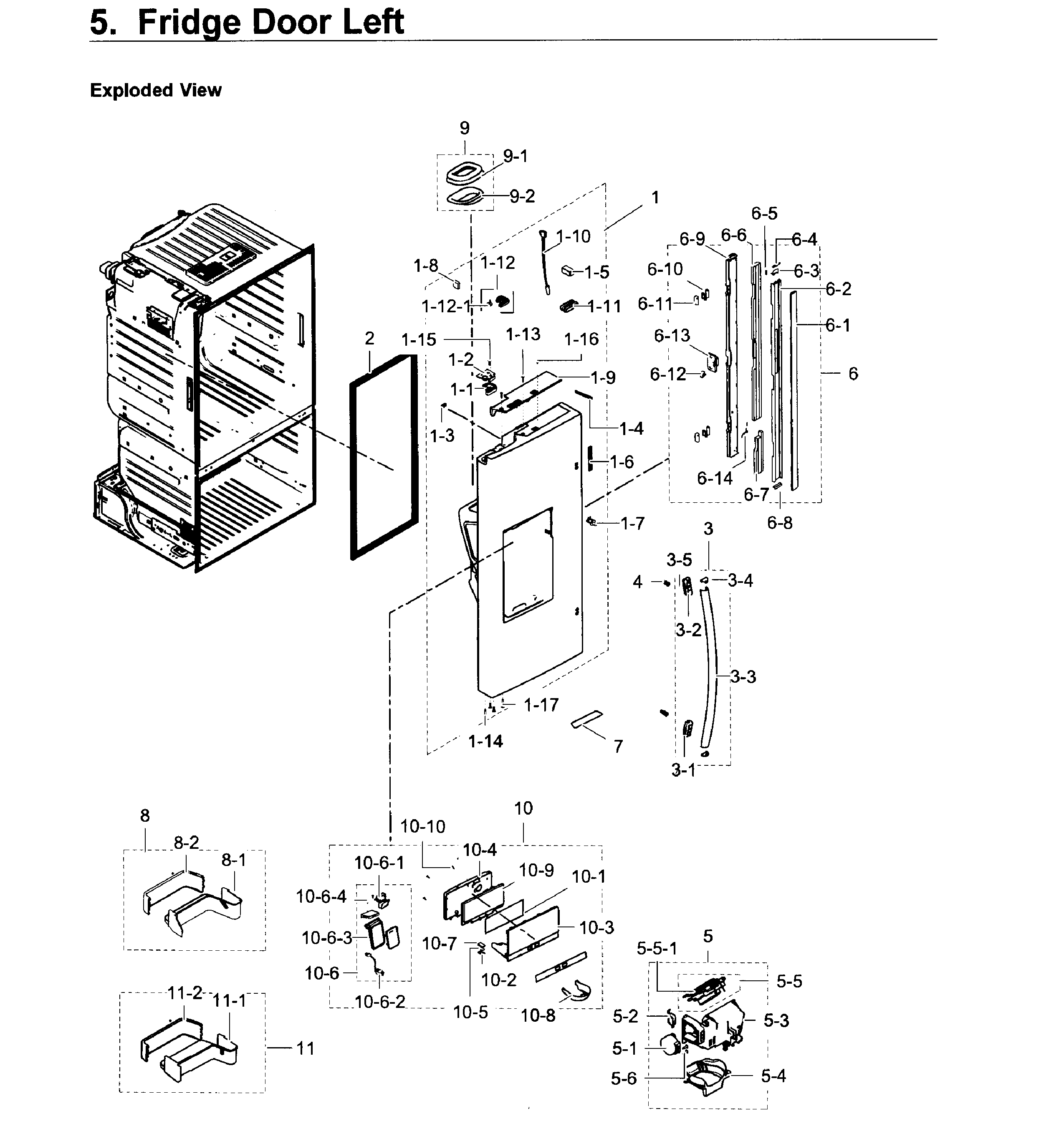 Fridge Door L Diagram and Parts List for RF23HCEDBSR AA-0008 Samsung Refrigerator
