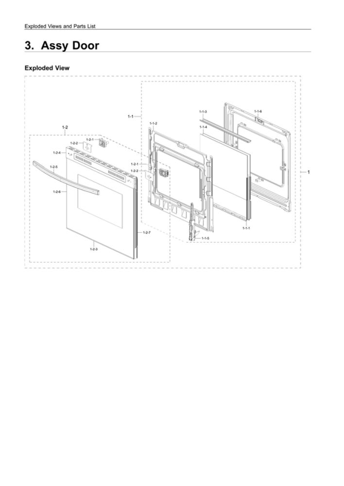 Door Assembly Diagram and Parts List for NX60T8311SS AA-01 Samsung Range