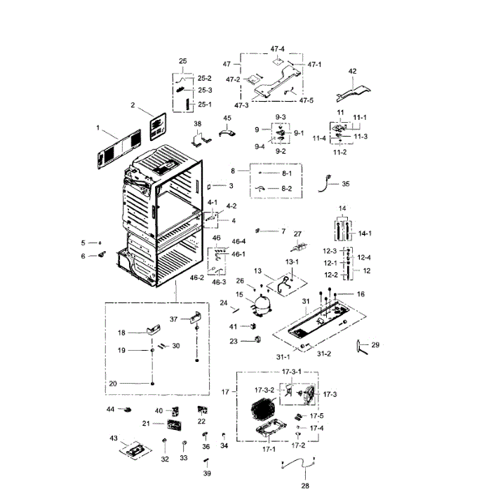 Cabinet Diagram and Parts List for RF28JBEDBSG AA-02 Samsung Refrigerator