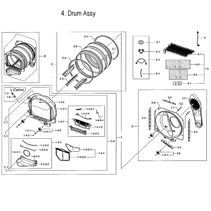 Drum Assembly Diagram and Parts List for DVE52M7750W A3-00 Samsung Dryer
