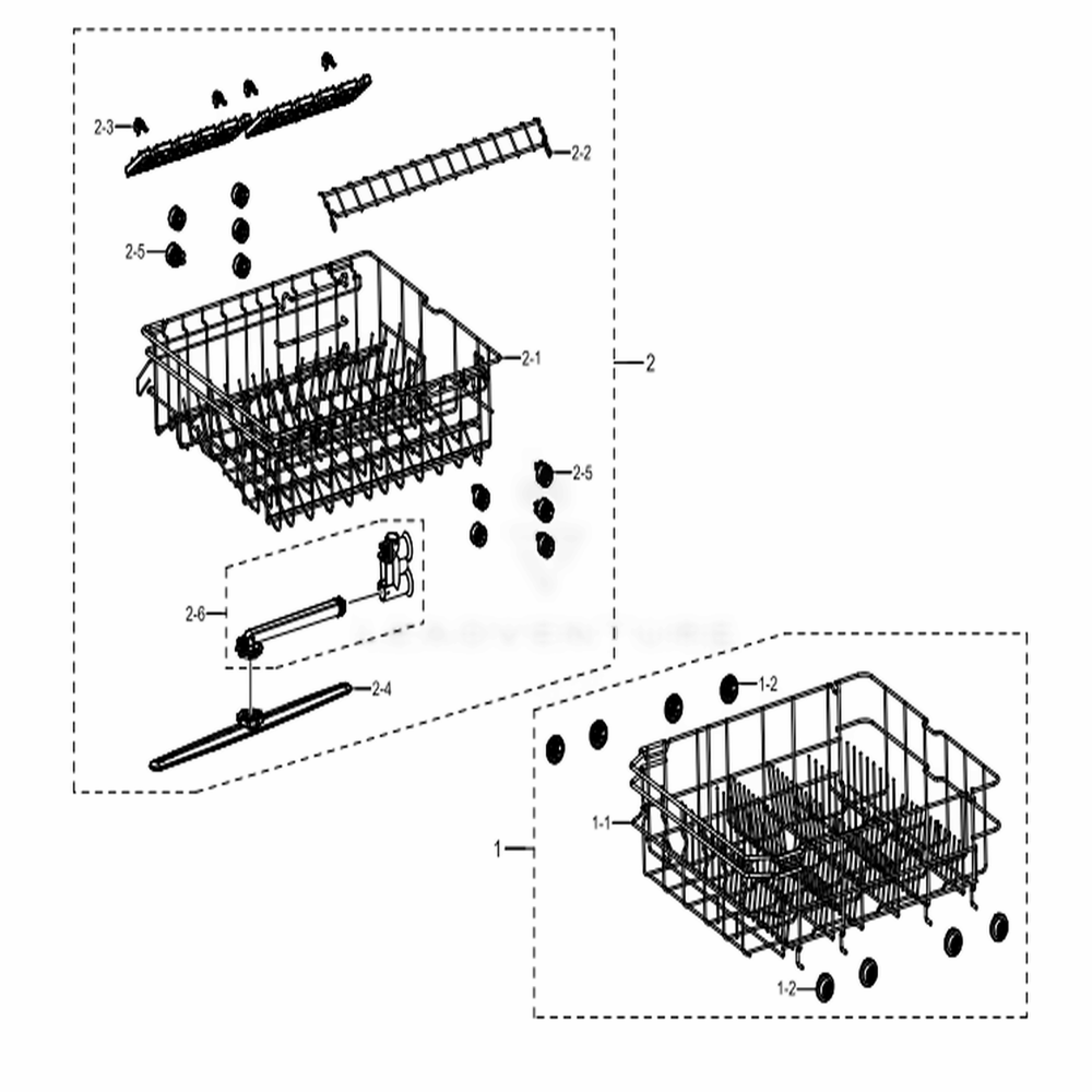 Assembly Basket Diagram and Parts List for DW80M2020US (AC)(0000) Samsung Dishwasher
