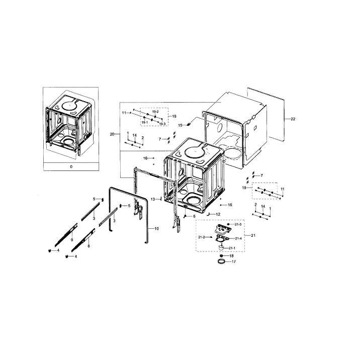 Tub Diagram and Parts List for DW80H9970MO AA-00 Samsung Dishwasher