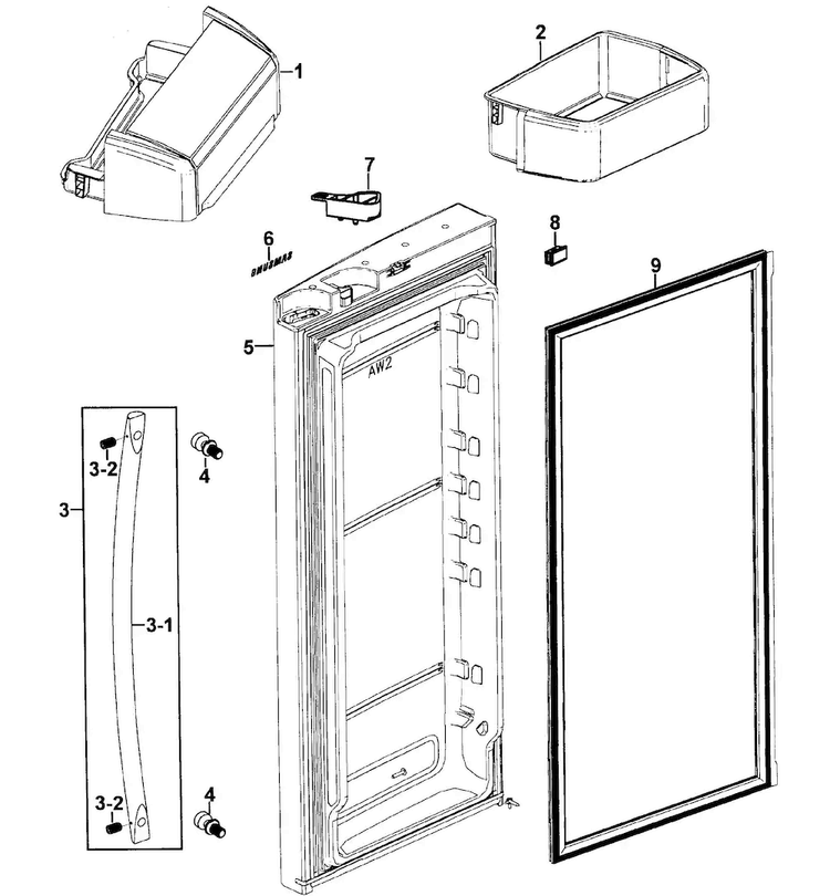Right Door Diagram and Parts List for RFG293HAWP XAA-0000 Samsung Refrigerator