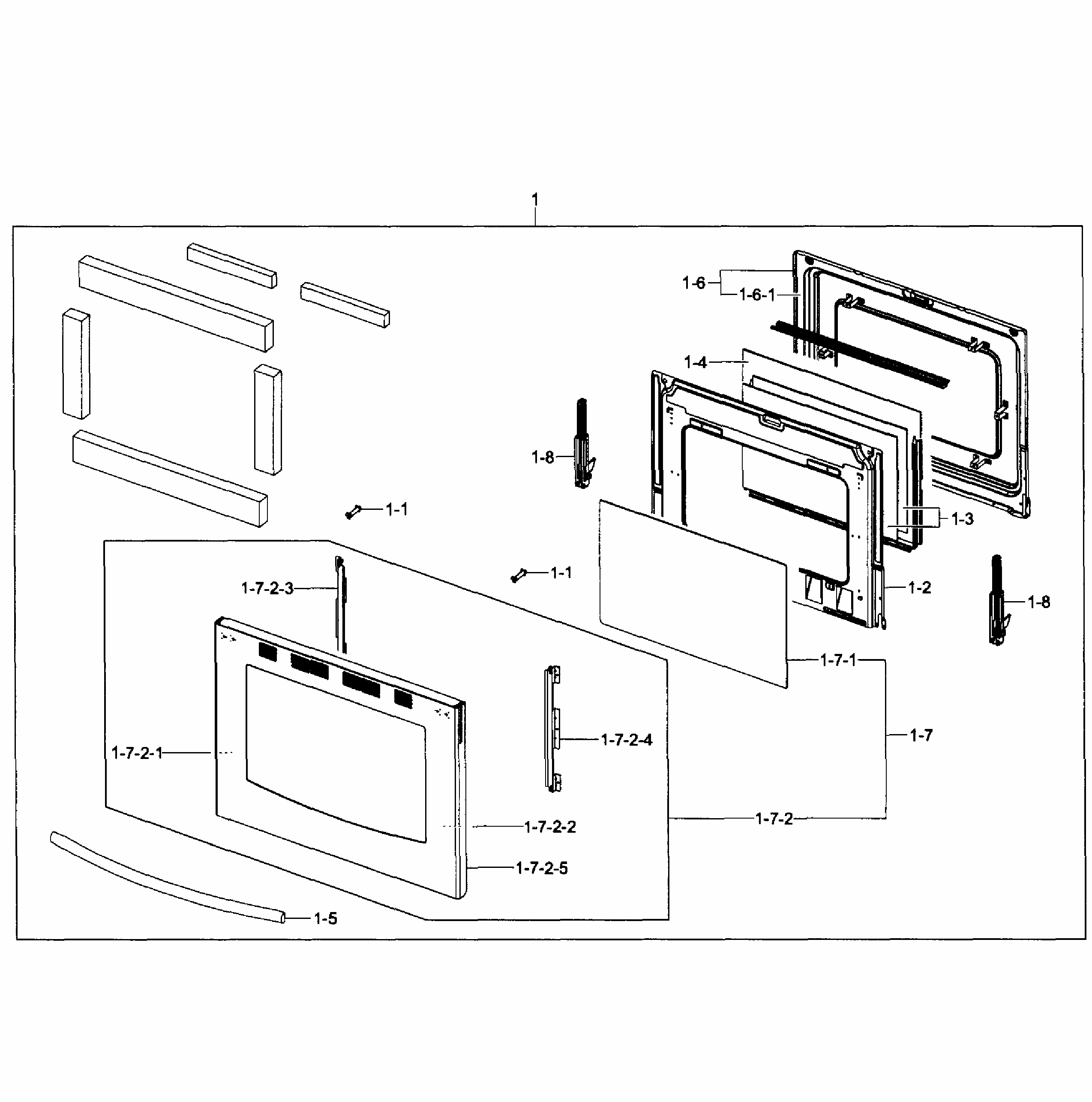 Door Assy Diagram and Parts List for FX710BGS XAA-0002 Samsung Range