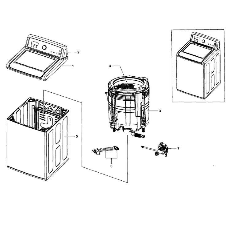 Main Assy Diagram and Parts List for WA5451ANP XAA-0002 Samsung Washer