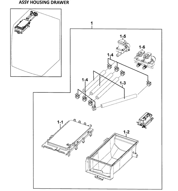 Housing Drawer Diagram and Parts List for WF328AAW XAA-0000 Samsung Washer