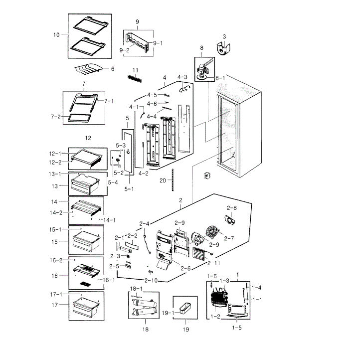 Fridge Diagram and Parts List for RS22HDHPNBC AA-00 Samsung Refrigerator