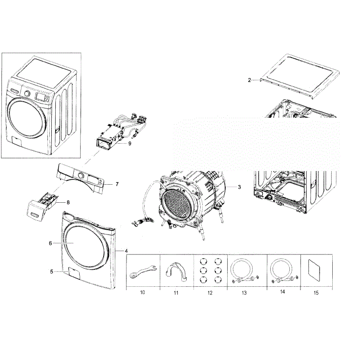 Main Assembly Diagram and Parts List for WF45H6300AG A2-00 Samsung Washer