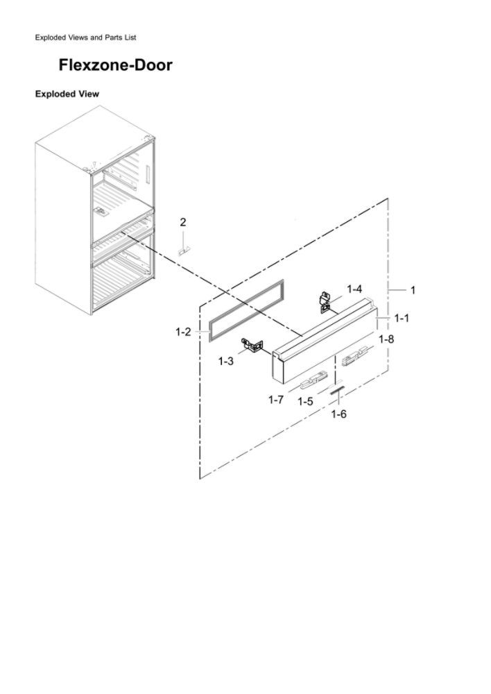 Flexzone Door Parts Diagram and Parts List for RF23M8590SR AA-01 Samsung Refrigerator