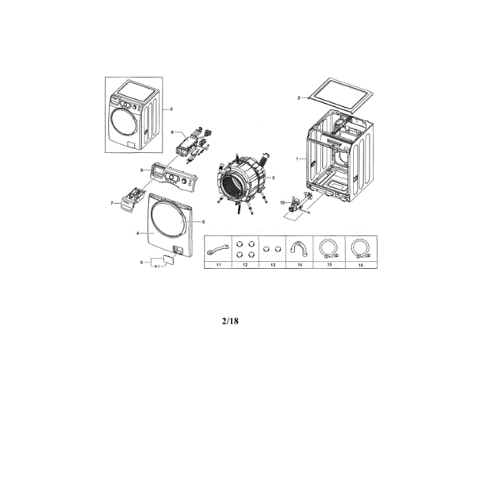 Main Diagram and Parts List for WF338AAB XAA-01 Samsung Washer