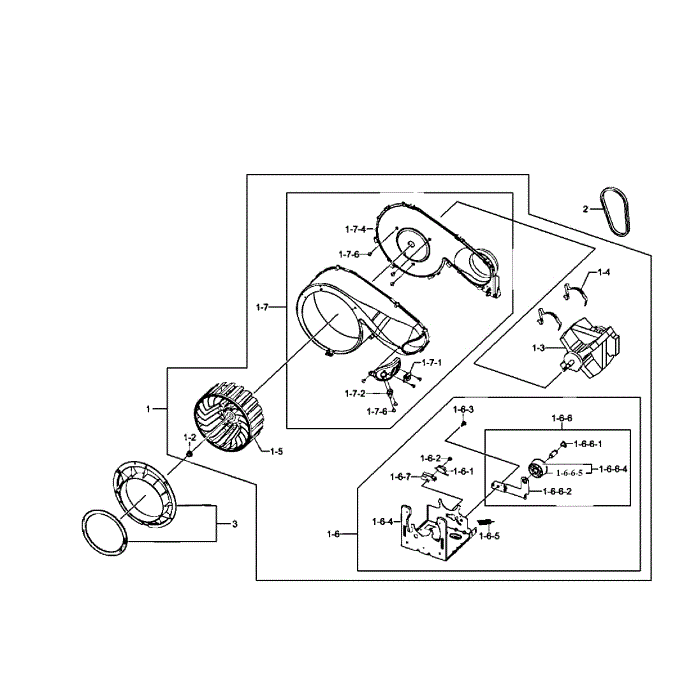 Motor Assembly Diagram and Parts List for DV407AEW XAA-01 Samsung Dryer