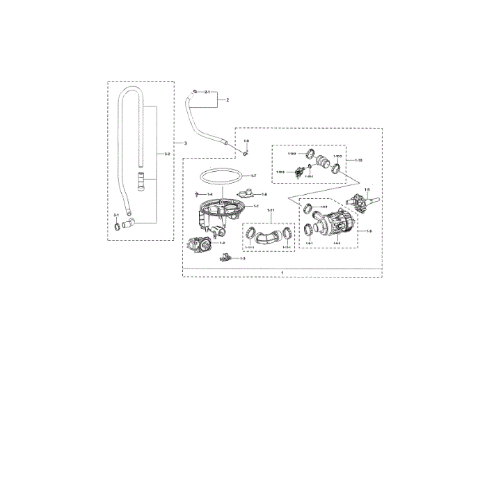 Sump Diagram and Parts List for DW80N3030UB AA-00 Samsung Dishwasher