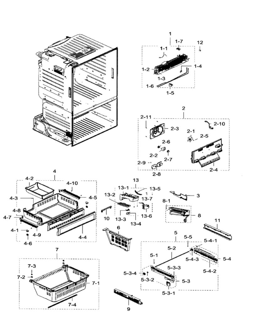 Freezer / Icemaker Diagram and Parts List for RF28HFEDTSR AA-07 Samsung Refrigerator