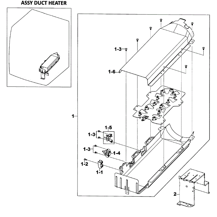 Heater Assembly Diagram and Parts List for DV520AEW XAA-00 Samsung Dryer