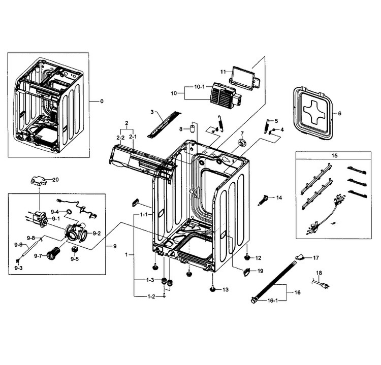 Frame & Cover Diagram and Parts List for WF393BTPAWR A1-0000 Samsung Washer