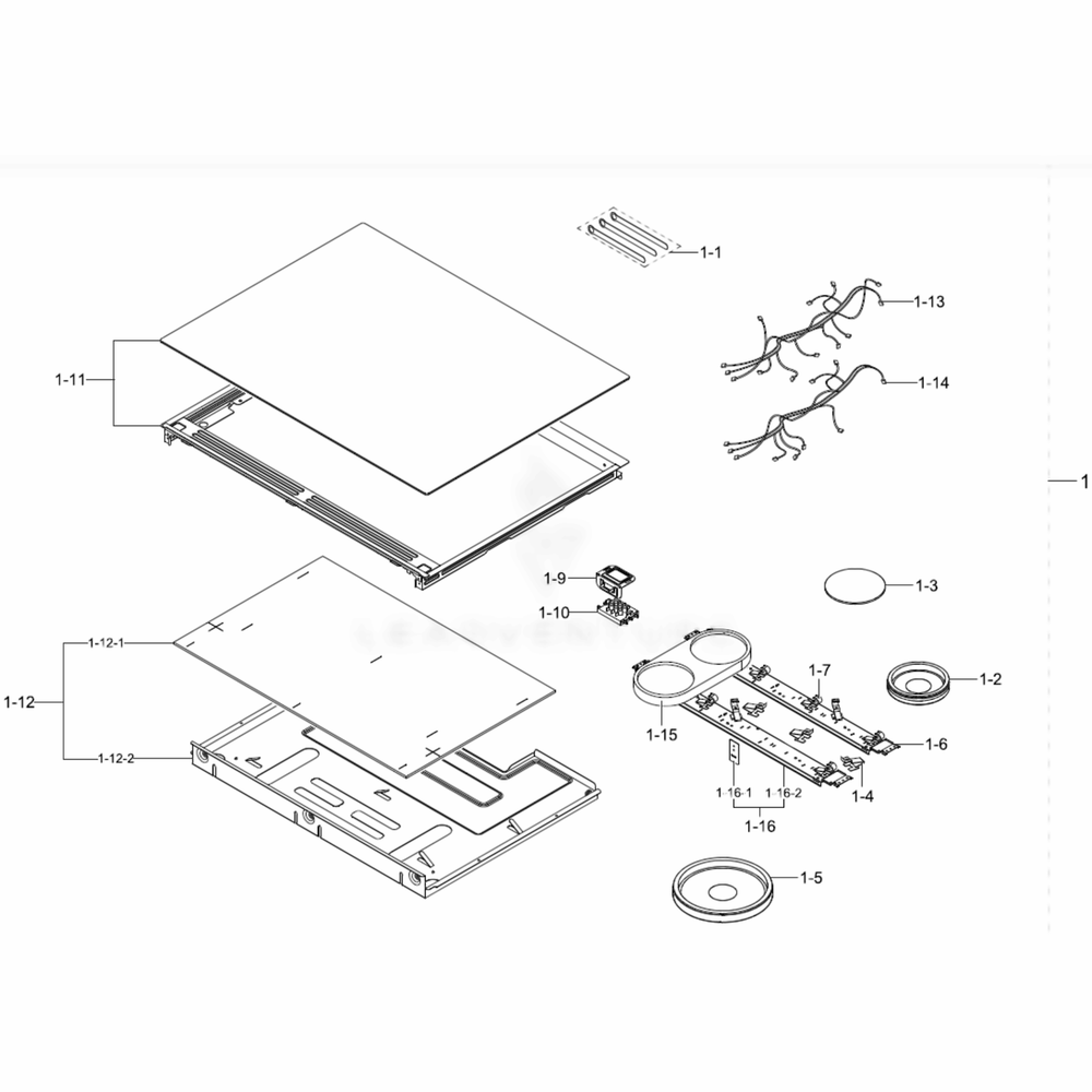 Assembly Cooktop Diagram and Parts List for NE58F9710WS (AC)(0002) Samsung Range