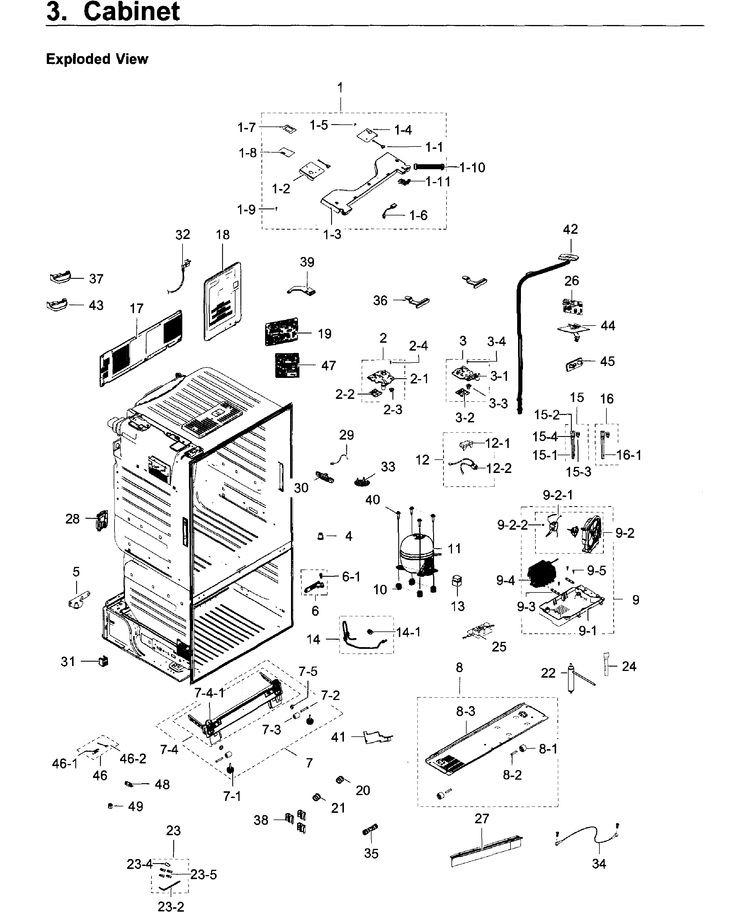 Cabinet Diagram and Parts List for RF23HTEDBSR AA-0007 Samsung Refrigerator