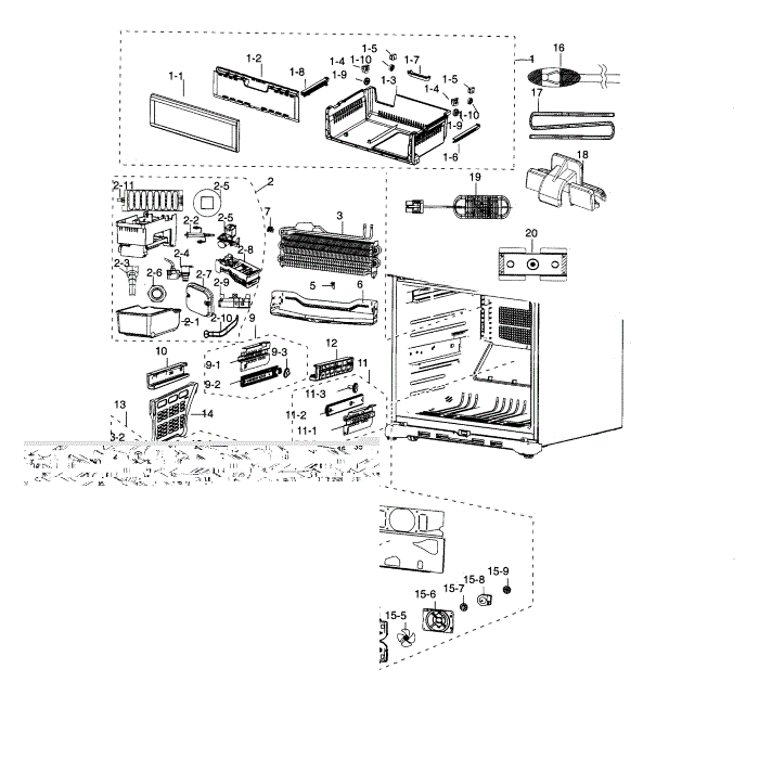 Freezer Diagram and Parts List for RF20HFENBSP AA-00 Samsung Refrigerator