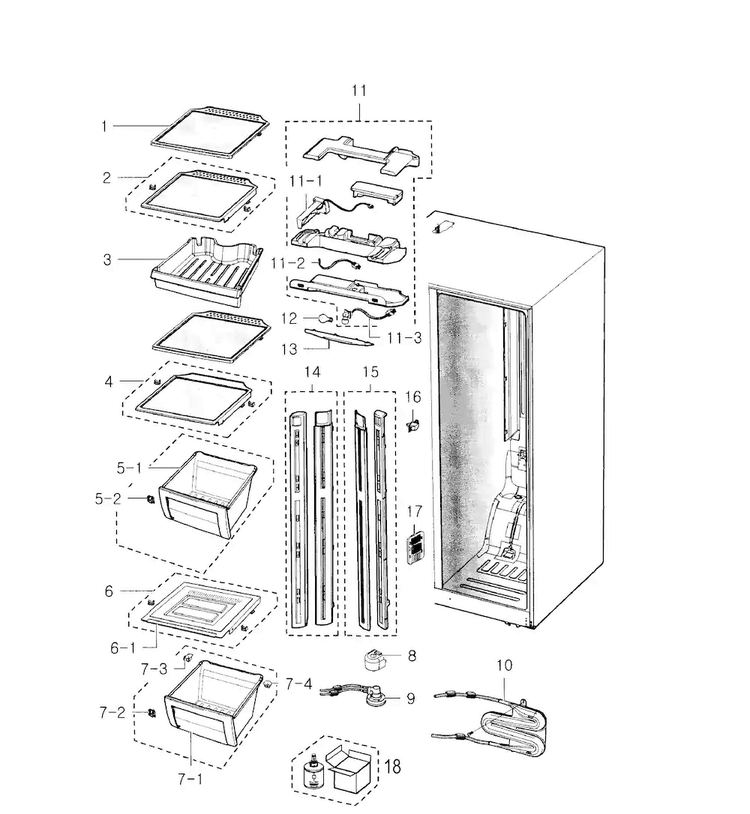 Refrigerator Diagram and Parts List for RS2530BWP XAA-0000 Samsung Refrigerator