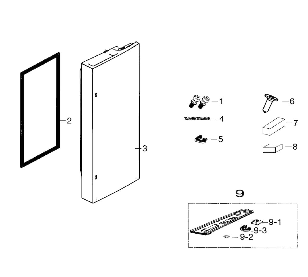 Door Right Diagram and Parts List for RF260BEAESR AA-0000 Samsung Refrigerator