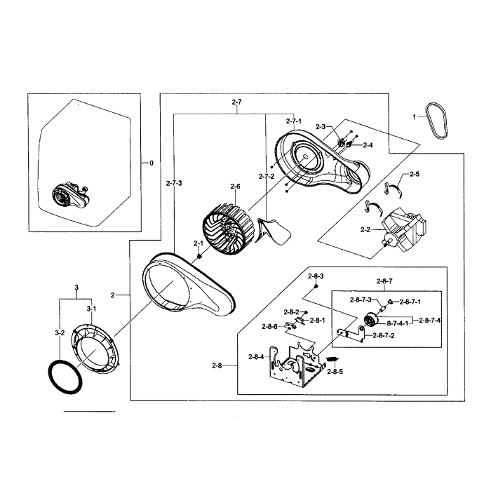 Motor Assembly Diagram and Parts List for DV457EVGSGR AA-0F Samsung Dryer