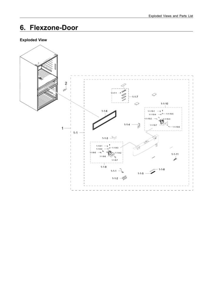 Flexzone Door Parts Diagram and Parts List for RF28JBEDBSR AA-13 Samsung Refrigerator