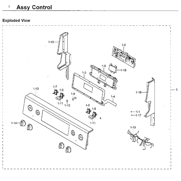 Control Diagram and Parts List for NE59J7630SS AA-0002 Samsung Range