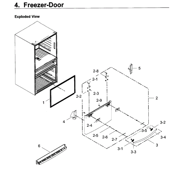 Freezer Door Diagram and Parts List for RF30KMEDBSG AA-00 Samsung Refrigerator