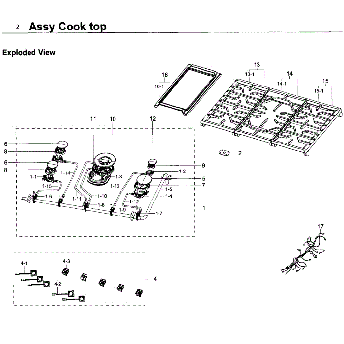 Cooktop Diagram and Parts List for NA36K6550TS AA-00 Samsung Cooktop