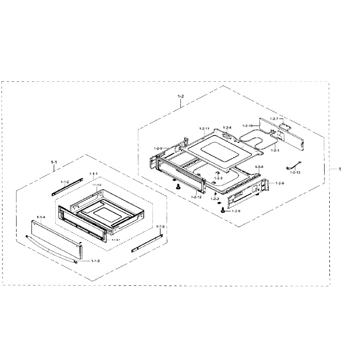 Drawer Assembly Diagram and Parts List for NE59J7650WS AA-00 Samsung Range