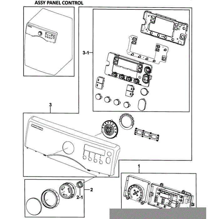 Control Panel Diagram and Parts List for DV350AGW XAA-00 Samsung Dryer