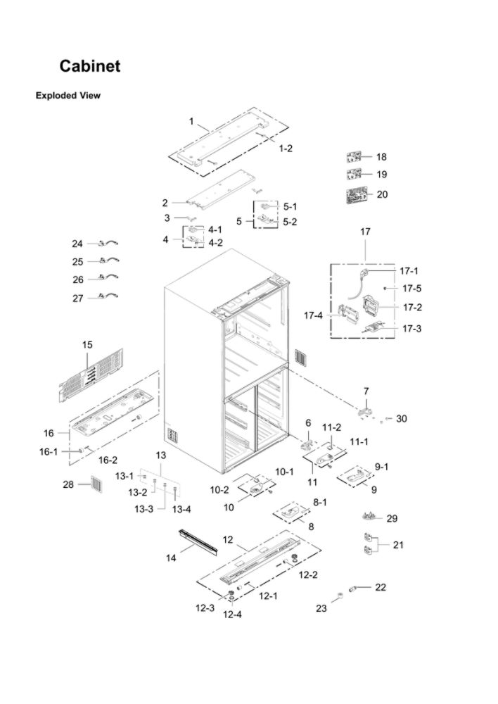 Cabinet Parts Diagram and Parts List for RF34H9960S4 AA-07 Samsung Refrigerator