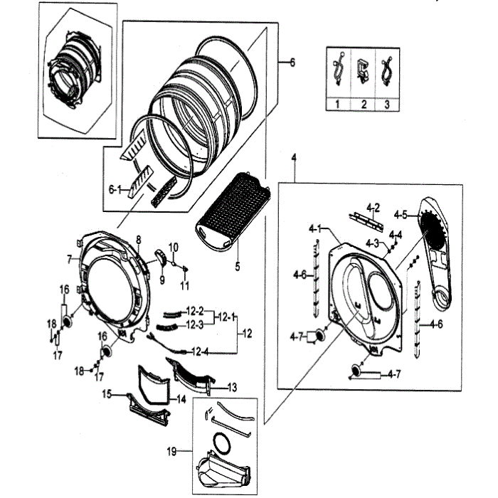 Drum Assembly Diagram and Parts List for DV203AGS XAA-00 Samsung Dryer