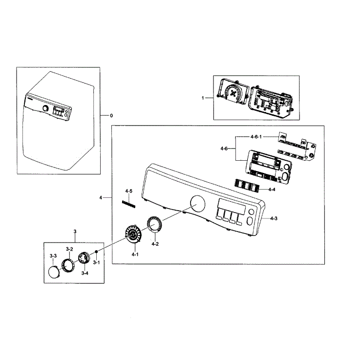 Control Panel Diagram and Parts List for DV431AEW XAA-02 Samsung Dryer