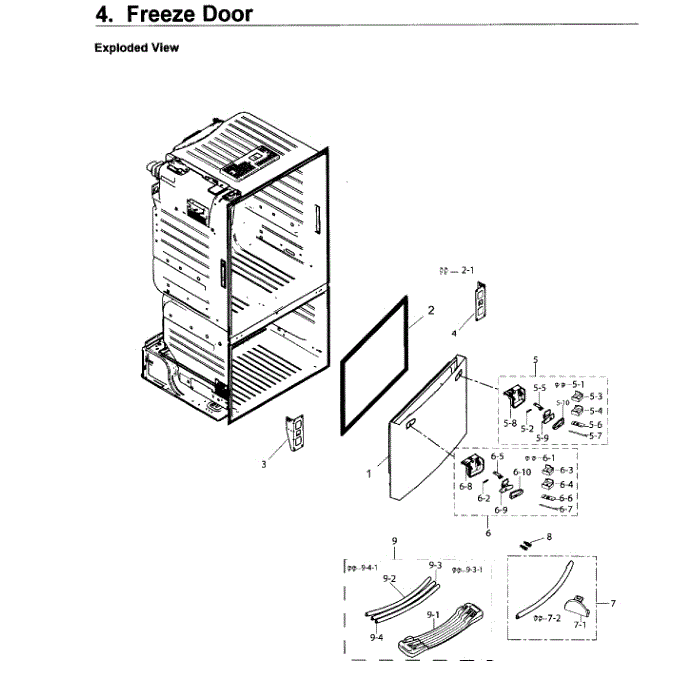 Freezer Door Diagram and Parts List for RF26J7500WW AA-01 Samsung Refrigerator