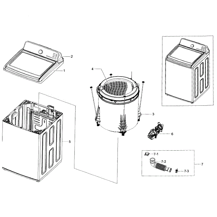 Cabinet Diagram and Parts List for WA48H7400AP A2-01 Samsung Washer
