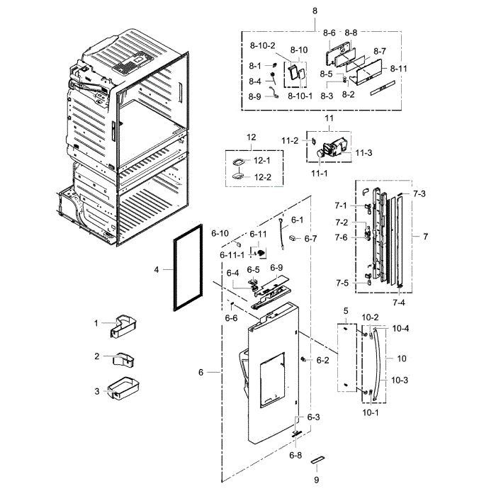 Fridge Door L Diagram and Parts List for RF25HMEDBSR AA-00 Samsung Refrigerator
