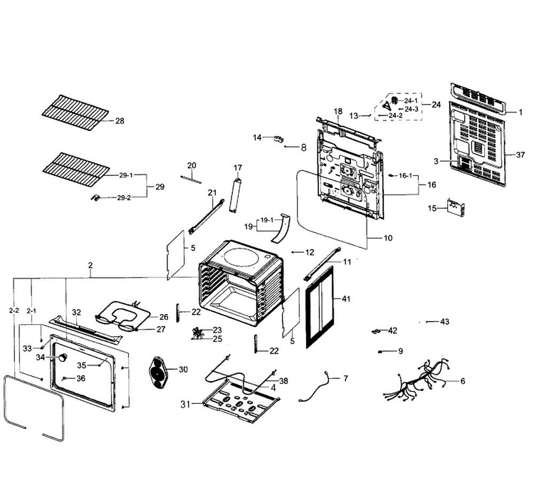 Main Section Diagram and Parts List for NE59J3420SW AA-0003 Samsung Range
