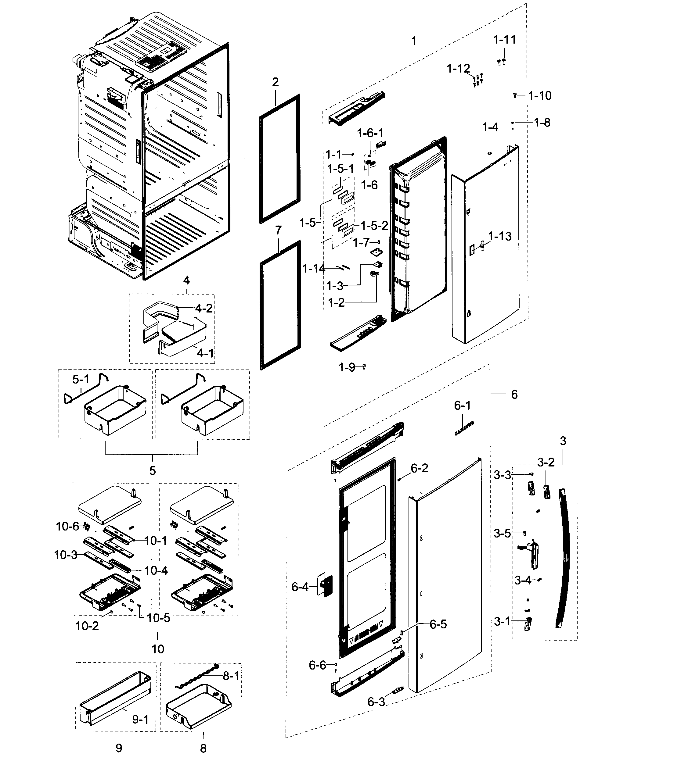 Fridge Door Diagram and Parts List for RF28HDEDBSR AA-0010 Samsung Refrigerator