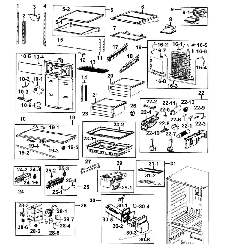 Refrigerator Diagram and Parts List for RF4287HAPN XAA-0001 Samsung Refrigerator
